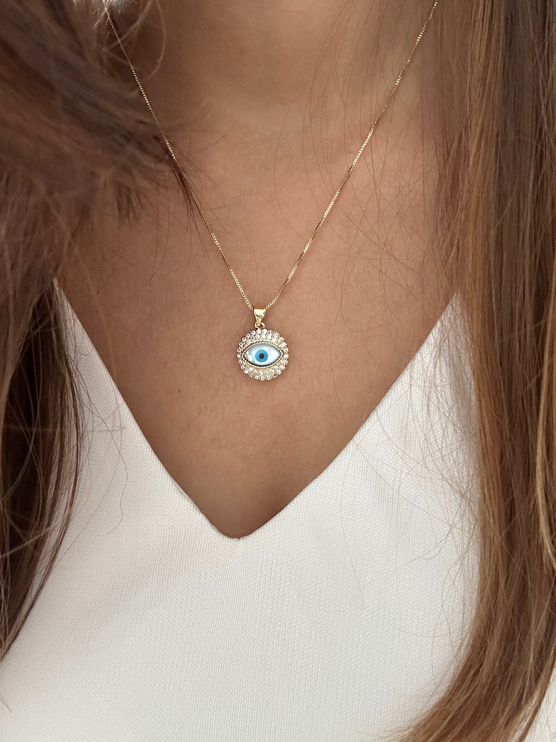 Gold Studded Gazing Evil Eye Necklace