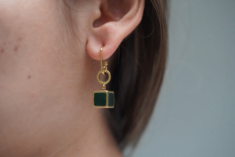 Green Cube Earring