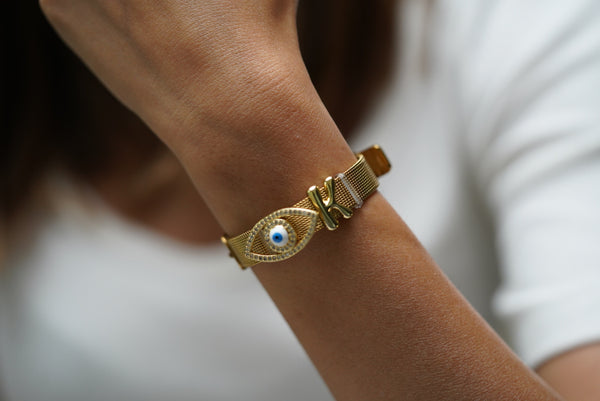 Studded Evil Eye Charm Belt Bracelet