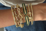 Set of 4: Classic cuff, Link chain cuff, Green Openable Cuff Bracelet, Gold Double Link Studded Cuff