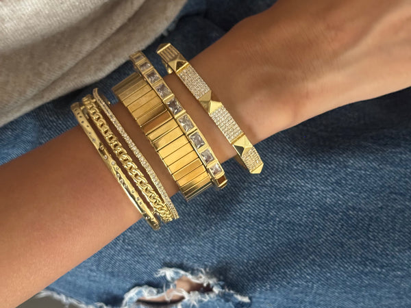 Set of 4:Luster Bracelet, Studded stackable cuff, Arrow Studded Cuff, Signature Bangle Cuff