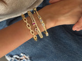 Set of 3:Studded Link Bracelet Cuff, Minimal Sparkling Cuff, Dainty Ruby Cuff