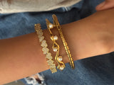 Set of 3: Irregular Pearl Bracelet, Gold Cove Bracelet, Studded Half Heart Cuff