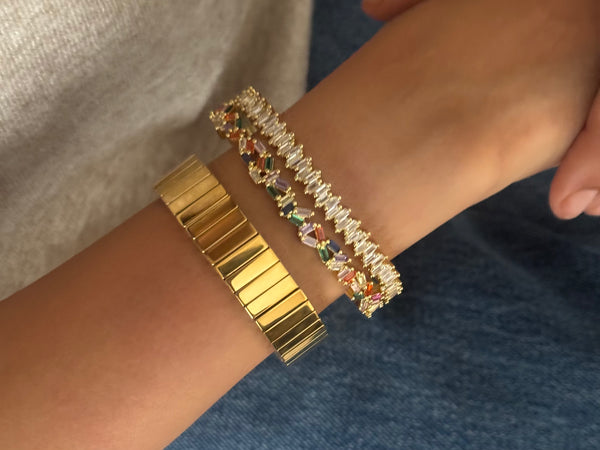 Set Of 2: Multi-colour Double Link Cuff, Luster Bracelet