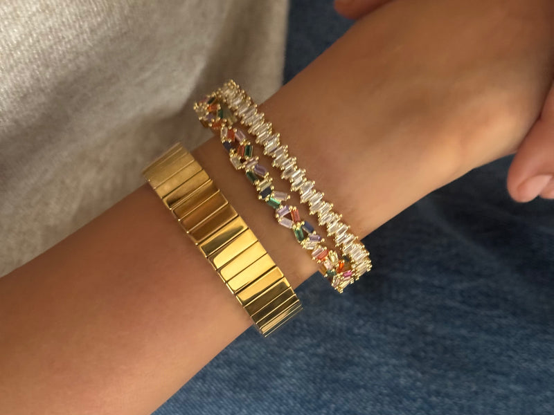 Set Of 2: Multi-colour Double Link Cuff, Luster Bracelet