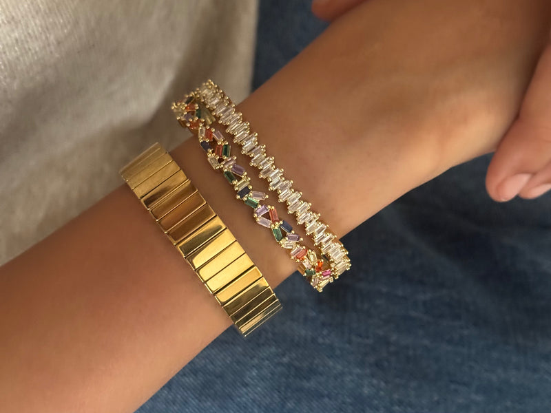 Set Of 2: Multi-colour Double Link Cuff, Luster Bracelet