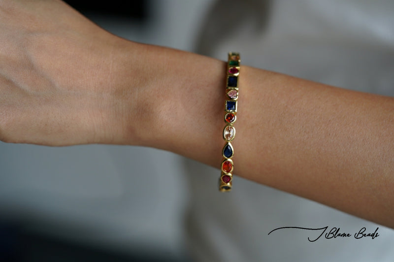 Set Of 3:  Rainbow Cuff, Arrow Studded Cuff, Studded Link Bracelet Cuff