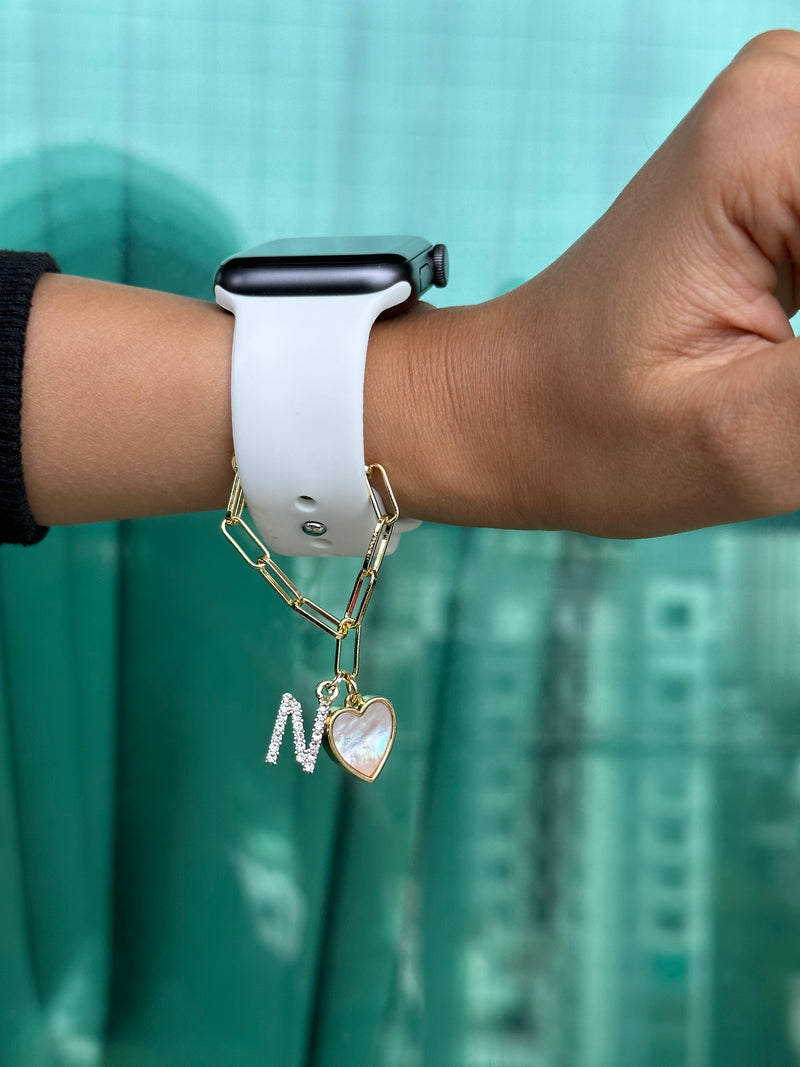 Mother of Pearl Heart Watch Charm with Initials