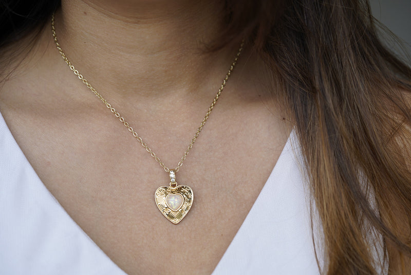 Opal Vintage Heart Necklace