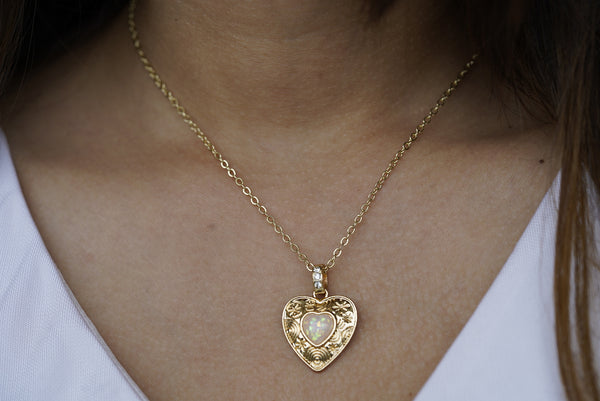 Opal Vintage Heart Necklace