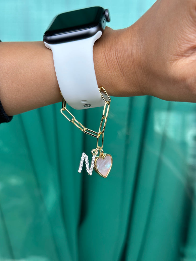 Mother of Pearl Heart Watch Charm with Initials