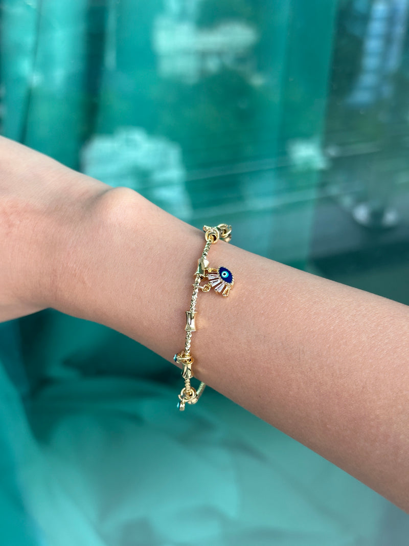 Crowned Evil Eye Charm Bracelet
