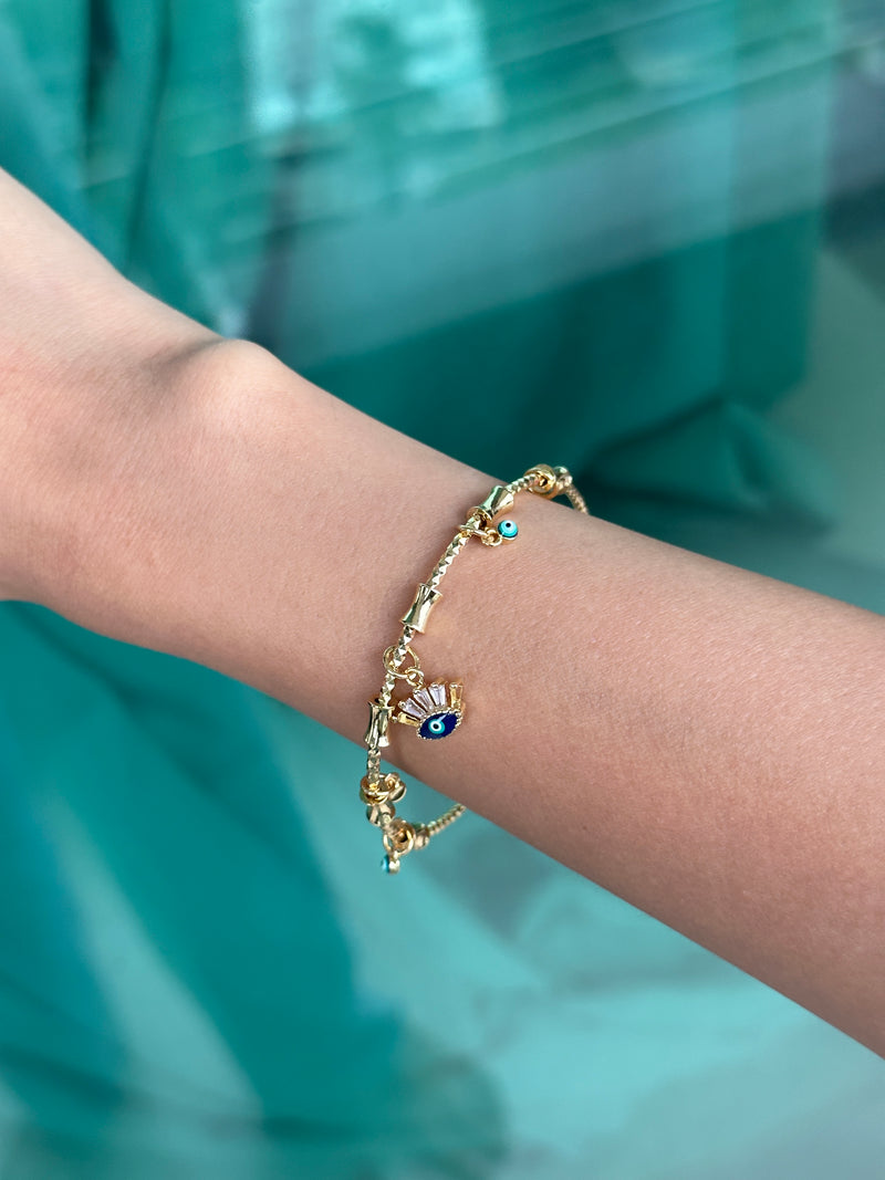 Crowned Evil Eye Charm Bracelet
