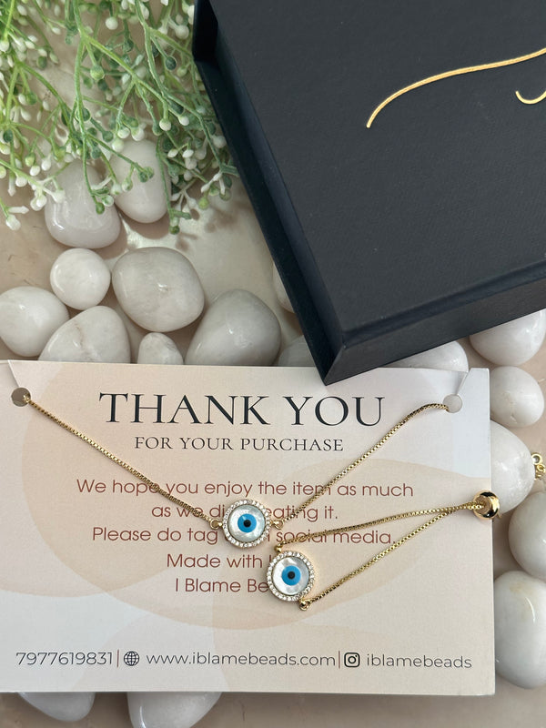 Gold Round Studded Evil Eye Set