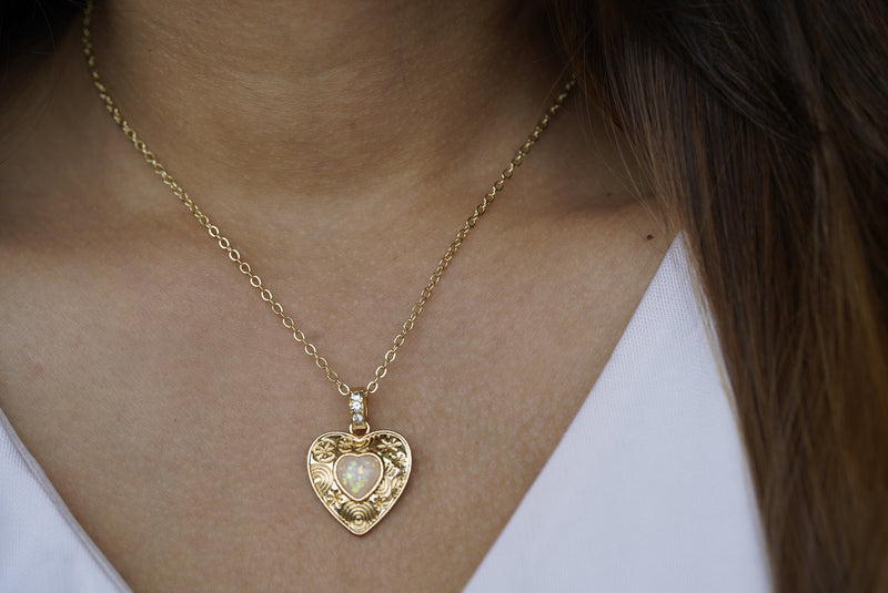 Opal Vintage Heart Necklace