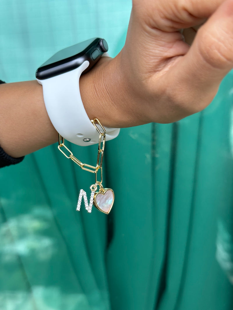 Mother of Pearl Heart Watch Charm with Initials