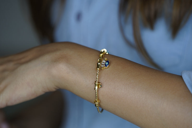 Crowned Evil Eye Charm Bracelet