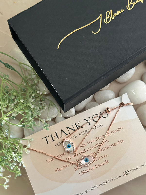 Rose Gold Hamsa Hand Evil Eye Set