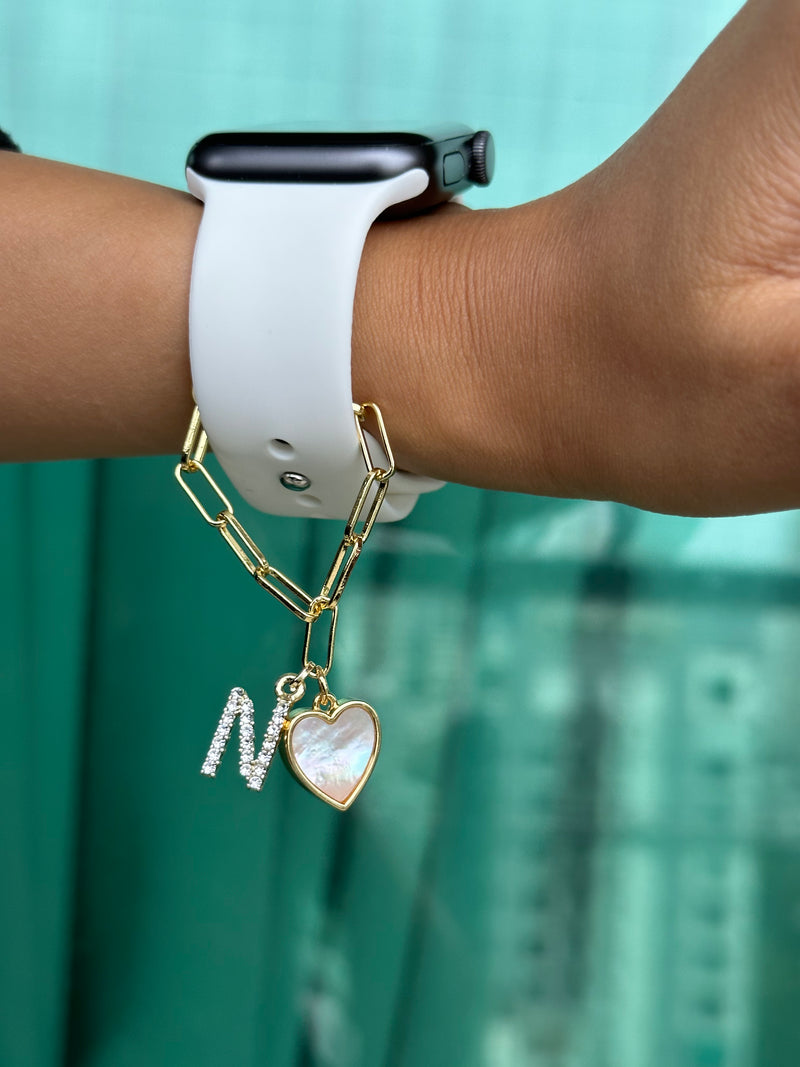 Mother of Pearl Heart Watch Charm with Initials