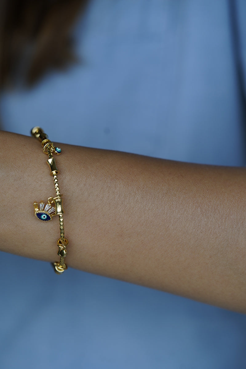 Crowned Evil Eye Charm Bracelet