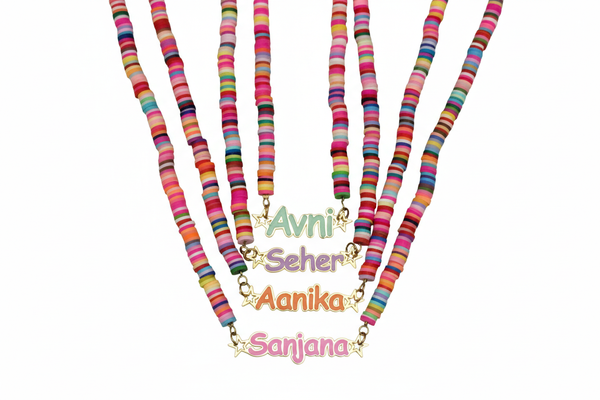 Personalised Beaded Rainbow Kids Enamel Name Necklace