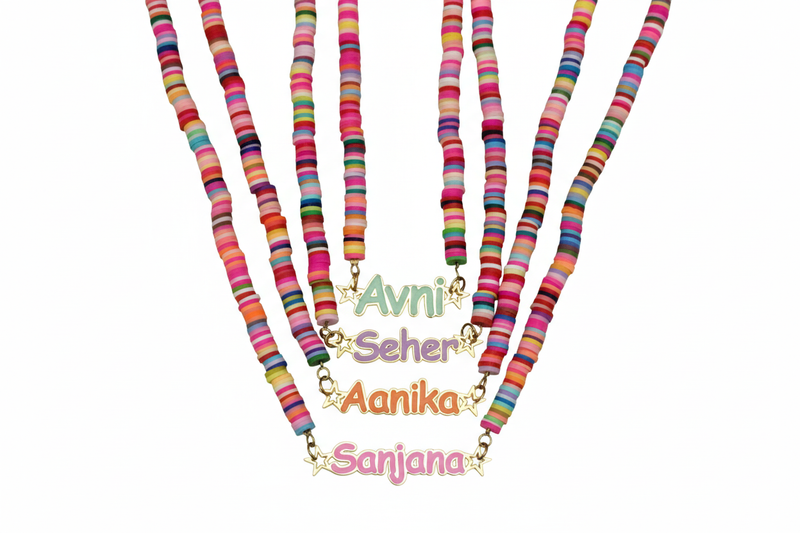 Personalised Beaded Rainbow Kids Enamel Name Necklace