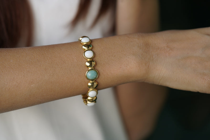 Set Of 3 : Amazonite Gemstone Cuff, Bamboo cuff, Heart cuff