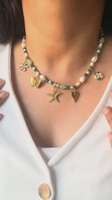 Green & Gold Charm Necklace