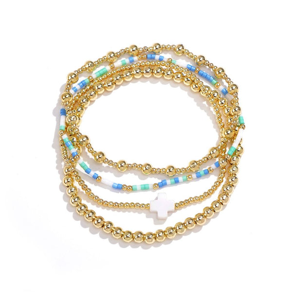 Gold White Bracelet Stack - Set of 4