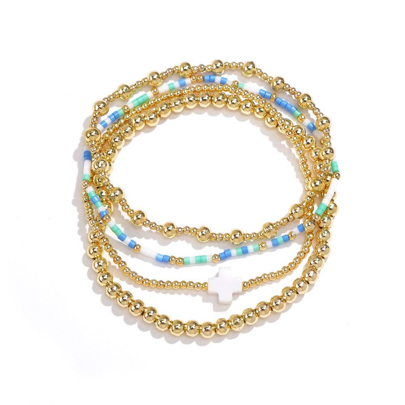 Gold White Bracelet Stack - Set of 4