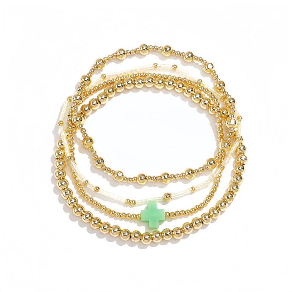 Gold Green Bracelet Stack - Set of 4
