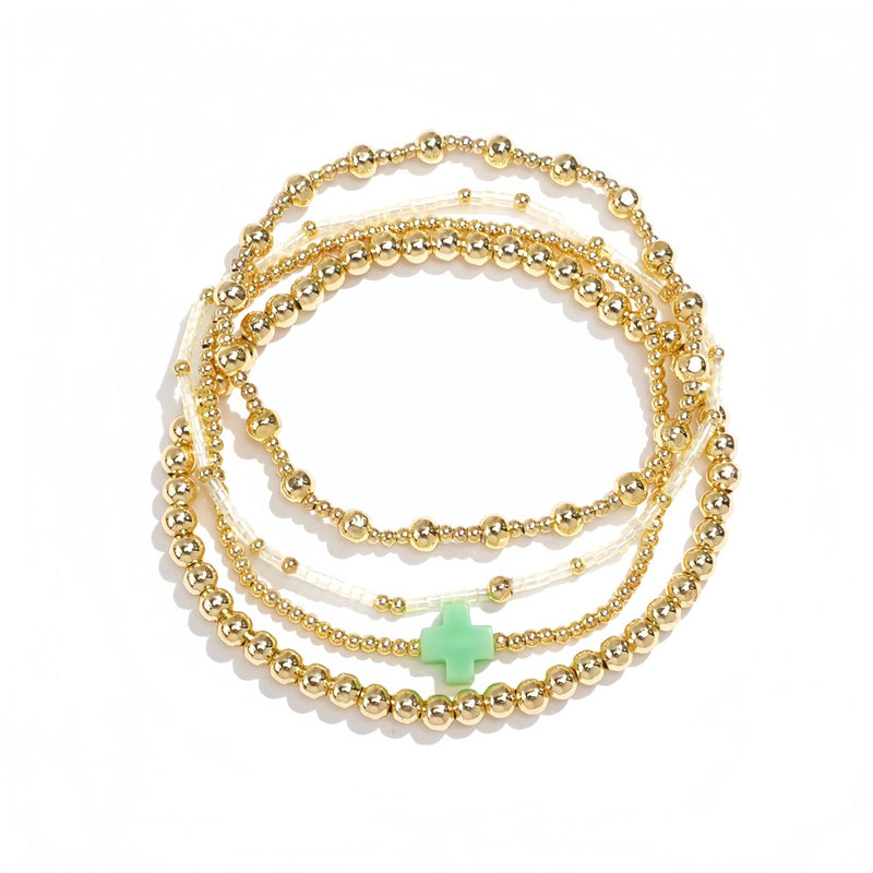 Gold Green Bracelet Stack - Set of 4