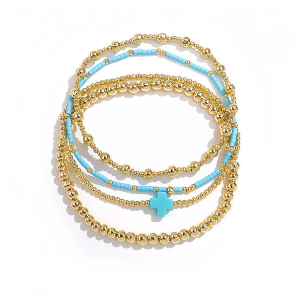 Gold Blue Bracelet Stack - Set of 4