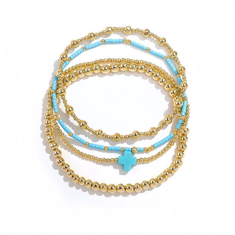 Gold Blue Bracelet Stack - Set of 4