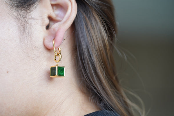 Green Cube Earring