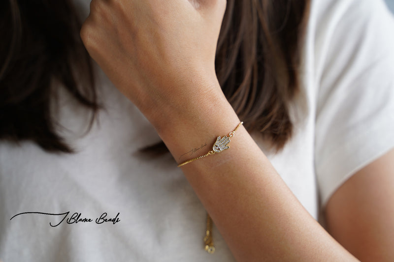 Buy STAC Hamsa Hand Evil Eye Bracelet In Yellow Gold online