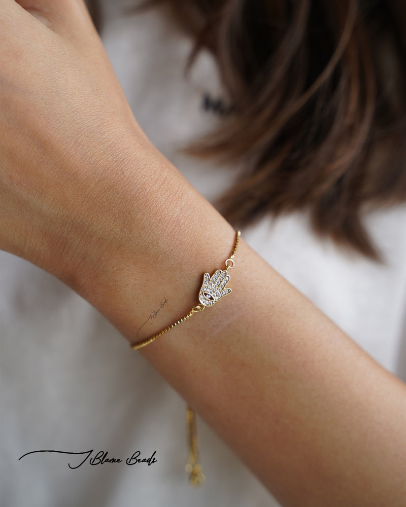 Hamsa Hand Charm Bracelet contemporary minimal everyday personlised  jewellery – AZGA