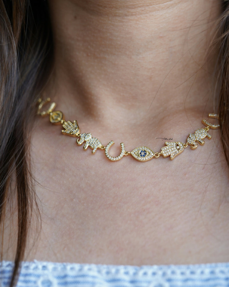 Dainty evil eye choker necklace