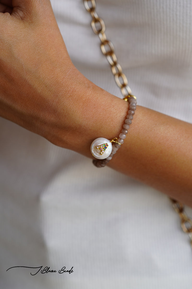 Mother of pearl initial bracelet