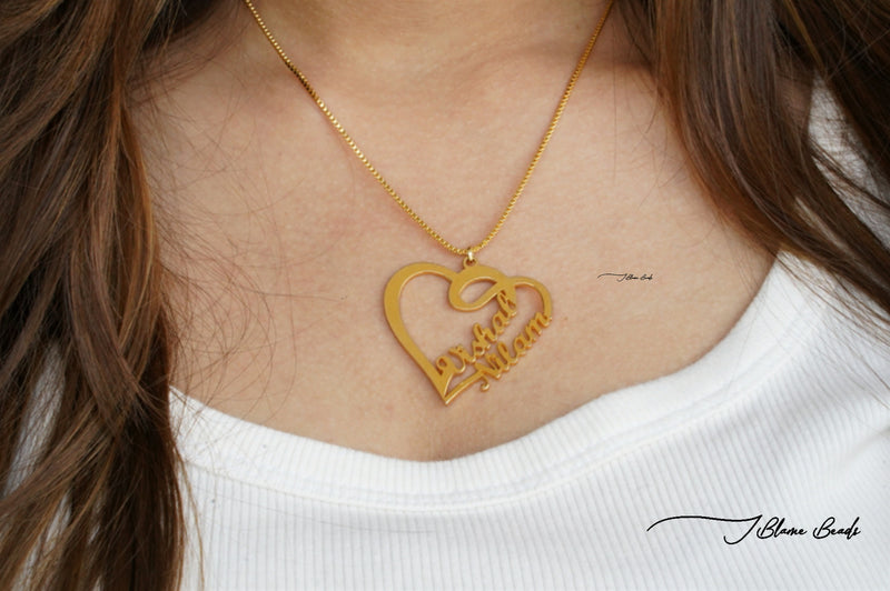 Personalized Double name heart necklace