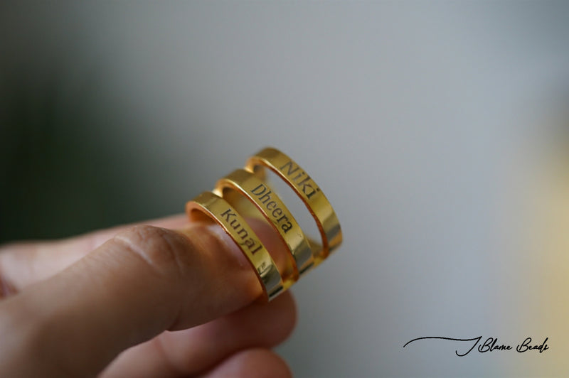 Personalized Stackable Tri-Gold engraved ring