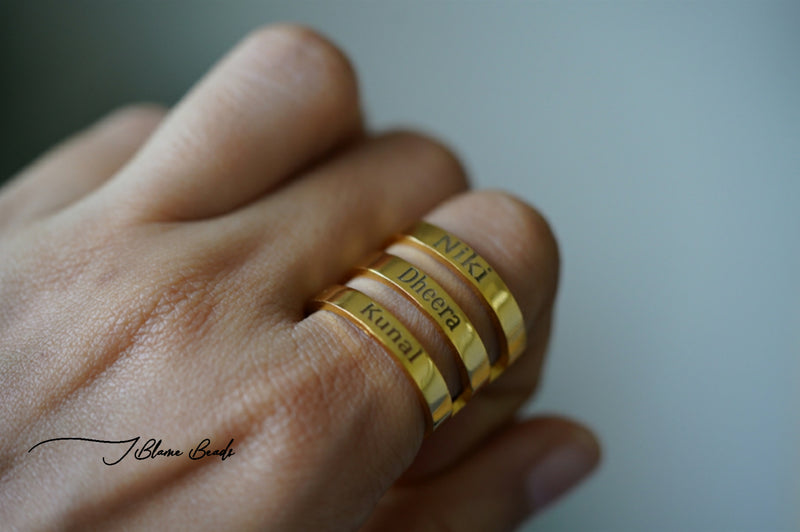 Personalized Stackable Tri-Gold engraved ring