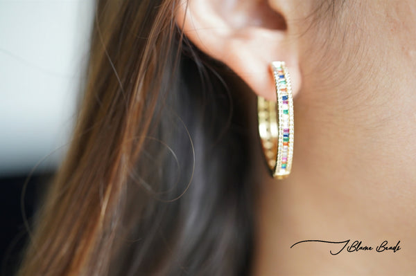 Multi-colored Studded Hoops