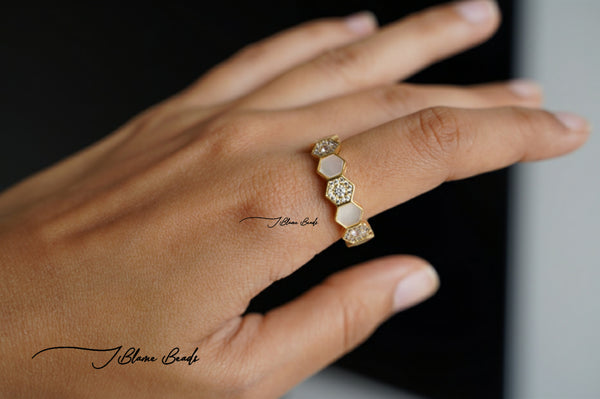 Mother Of Pearl Hexagon Ring