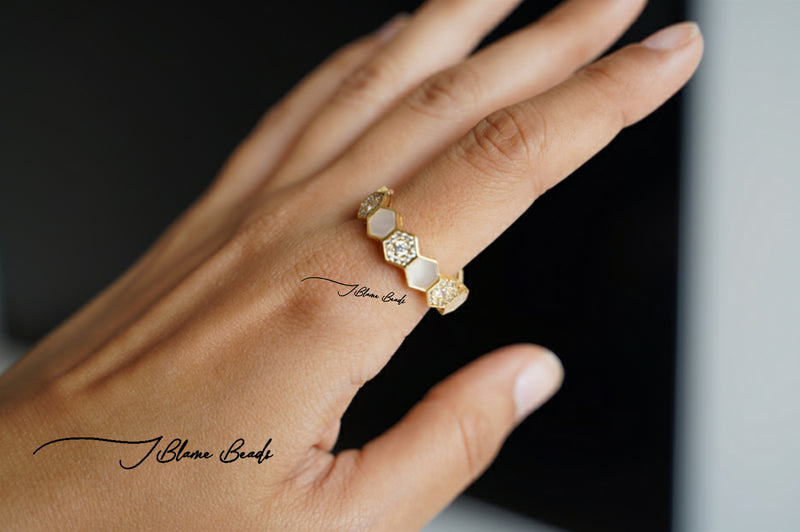 Mother Of Pearl Hexagon Ring