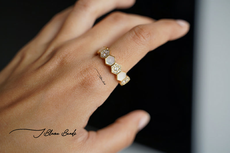 Mother Of Pearl Hexagon Ring