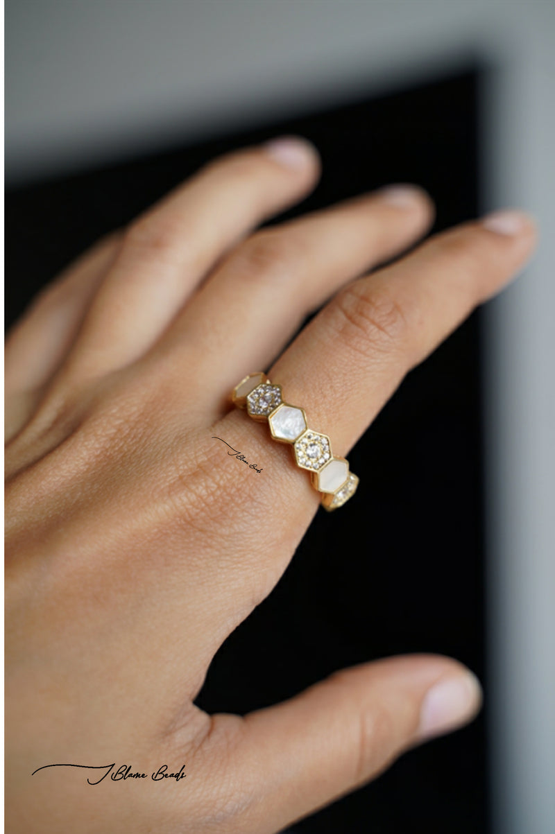 Mother Of Pearl Hexagon Ring