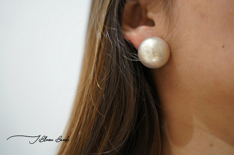Large White Pearl Studs Earrings - Silver | ORA Pearls | Wolf & Badger