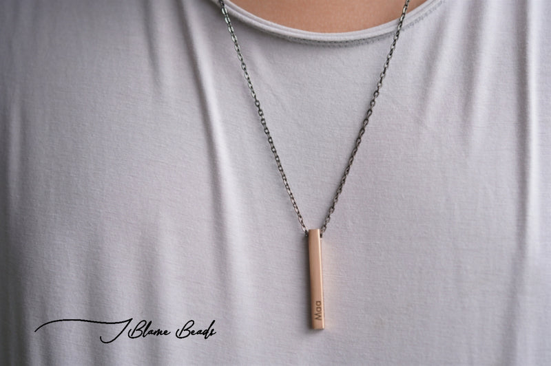 Personalized Cuboid Bar Necklace Men