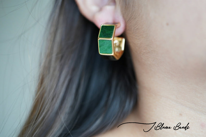 Green Pearl Hoop Earrings